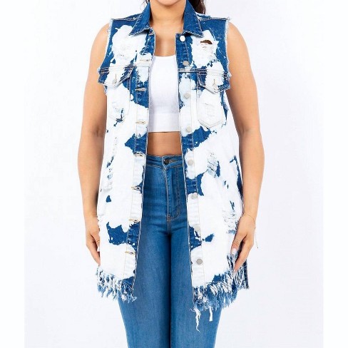 American Bazi Distressed Frayed Edge Zip Up Denim Jacket