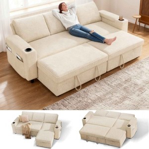 Vipbear Sleeper Sofa Bed, 82" Pull Out Couch with Reclining Backrest/Reversible Storage Chaise, 3 in 1 L-Shaped Couch Tool-Free Assembly - 1 of 4