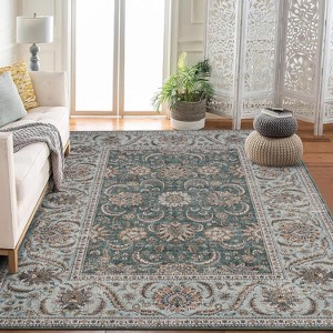 Washable Vintage Floral Area Rug - Non Slip Low Pile Boho Carpet for Living Room, Bedroom, Dining Room & Office - 1 of 4
