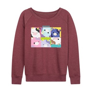 Women's - Squishmallows - Mooody Cow Grid Lightweight French Terry Wide Neck Long Sleeve Shirt - 1 of 4