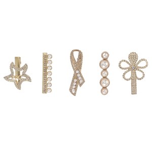Unique Bargains Women's Grace Starfish Faux Pearl Hair Clips Gold Tone White 5 Pcs - 1 of 3