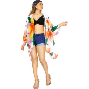 LA LEELA Women's Open Front Summer Holiday Beachwear Mini Bathing Suit Beach Loose Casual Beachwear Cover Top Dress Duster for Women L-XL White, - 1 of 4