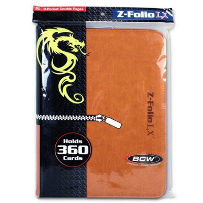 BCW GAMING Z-FOLIO 9-POCKET LX ALBUM Orange HOLDS 360 CARDS ZIPPER CLOSURE