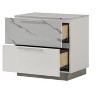 Vynxaria 2-Drawer Nightstand, Two-Tone High-Gloss Marble & White Lacquer Finish, Red Velvet-Lined Top Drawer, Compact Elegant Design - 2 of 4