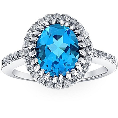 Pompeii3 4 3/4 Ct Oval Blue Topaz Diamomnd Halo Ring 14k White Gold