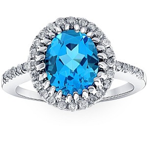 Pompeii3 4 3/4 Ct Oval Blue Topaz Diamomnd Halo Ring 14k White Gold - 1 of 4