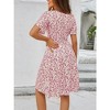 Coolmee Women's Summer Boho Floral Sundress Short Sleeve Wrap V Neck A-Line Midi Dress - 3 of 4