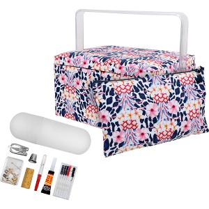 Singer LG Basket Rolled Edge Tropical Print Matching Zipper Pouch and Sew Kit: Sewing Storage, 34-Piece Set with Thimble - 1 of 4
