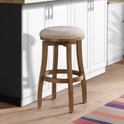 Classic 26'' Brown Rubberwood Swivel Backless Bar Stool