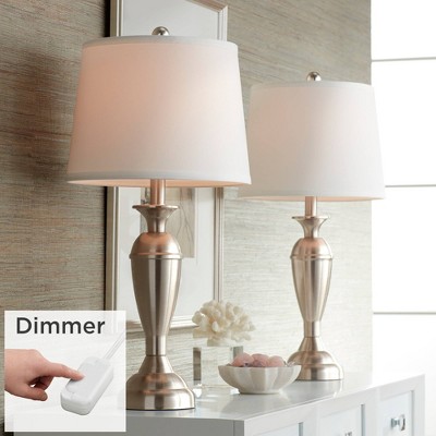Brushed Nickel 25" Table Lamps Set with White Drum Shades