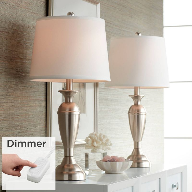 Regency Hill Blair Traditional Table Lamps 25" High Set of 2 Brushed Nickel with Table Top Dimmers White Fabric Drum Shade for Bedroom Living Room, 2 of 9