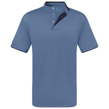 Men's Short Sleeve Henley Polo Shirt with Contrast-Trim