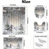 4pcs Winter Shower Curtain Sets with Non - Slip Rugs Toilet Lid Cover and Bath Cute Snowman Snowflake Scene Pine Tree - 4 of 4