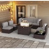 LayinSun 8 Piece Patio Furniture Set with 44" Propane Gas Fire Pit Table, Outdoor Sectional Conversation Set Wicker Rattan Sofa Set - 2 of 4