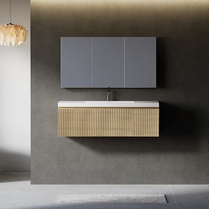Whisen Floating Wall-Mounted Bathroom Vanity with Wave-Textured Soft-Close Drawers, Basin, Pre-Assembled Cabinet - 1 of 4