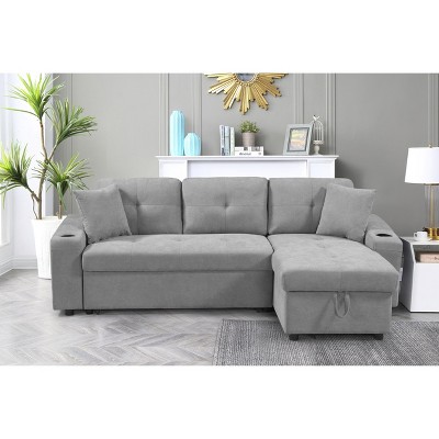 NicBex Pull Out Sectional Sofa L-Shaped Convertible Couch with Storage Chaise and 2 Cup Holders for Living Room,Apartment,Office