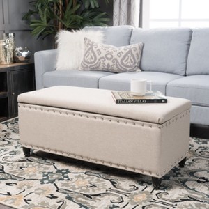 CAVINAS Modern Pull-Open Top Ottoman Bench with Nailhead Accents,Rectangular Storage Ottoman for Living Room - 1 of 4