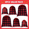 Joyfy 6 PCS Christmas Fabric Gift Bags, Drawstring Gift Bags Buffalo Plaid Cotton Sacks, Xmas Plaid Cloth Pouches for Holiday Wrapping & Decoration - 3 of 4