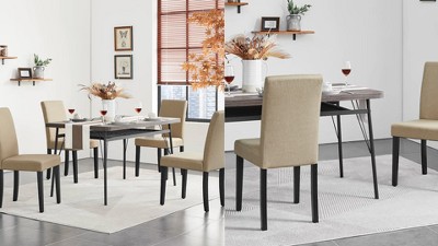 Khaki Upholstered Parsons Side Chair with Wood Legs, Set of 4