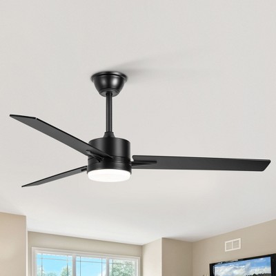 Airsurfer 52" Matte Black Color-Changing LED Propeller Ceiling Fan, with 3 Dark Red & Black Blades, 5''/10'' Down Rods, Remote Included