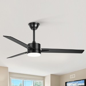 Airsurfer 52" Matte Black Color-Changing LED Propeller Ceiling Fan, with 3 Dark Red & Black Blades, 5''/10'' Down Rods, Remote Included - 1 of 4