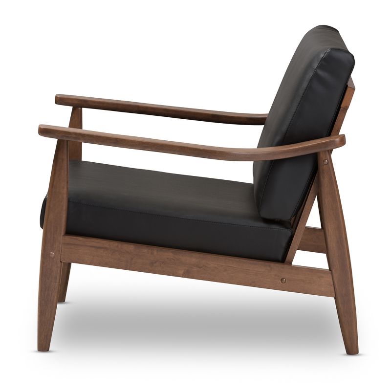 Venza Mid Century Modern Walnut Wood Faux Leather Lounge Chair Black - Baxton Studio, 4 of 14