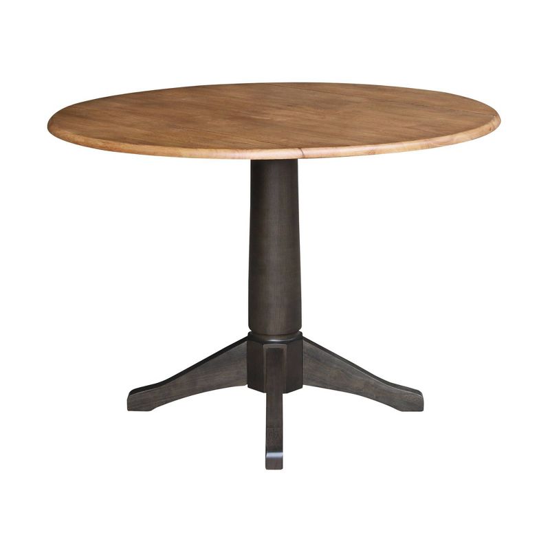 42&#34; Alexandra Round Top Dual Drop Leaf Pedestal Dining Table Hickory/Washed Coal - International Concepts, 2 of 9