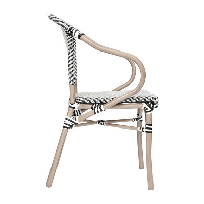 Set of Two Black and White Bistro Dining Chairs with Bamboo Metal Frame