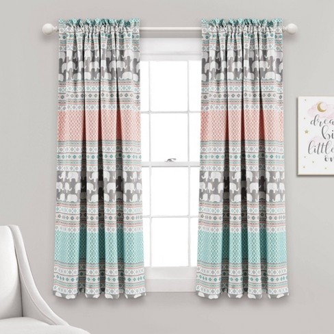 52 X63 Elephant Stripe Room Darkening, Gray And Turquoise Curtains