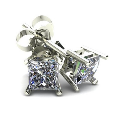 Pompeii3 .66Ct Quality Square Princess Cut Natural Diamond Stud Earrings in 14K Gold Basket Setting