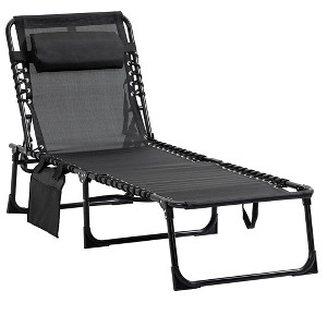 Reclining Chaise Lounge Chair, Portable Sun Lounger, Folding Camping Cot, with Adjustable Backrest and Removable Pillow,  Black - 1 of 4