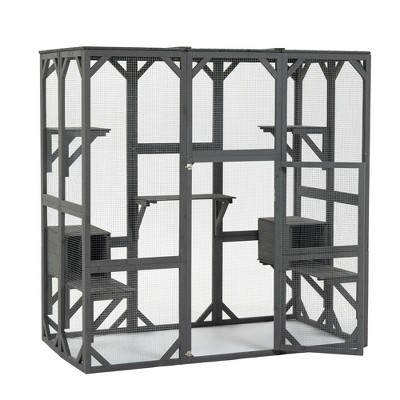 Outdoor Wooden Cat Catio - Large Solid Wood Cage