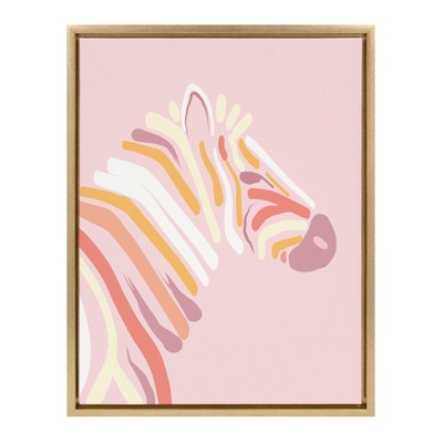 18" x 24" Sylvie Zebra Framed Canvas Wall Art by Dominique Vari Pink/Gold - Kate and Laurel