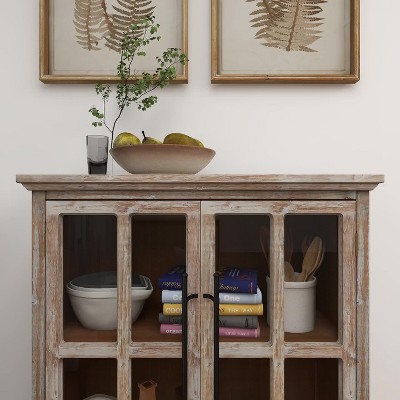 Weathered Brown Wood and Glass Farmhouse Accent Cabinet