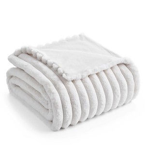 Amelie Home Soft Faux Fur Throw Blanket, Faux Rabbit Fur Striped Throw Blanket - 1 of 4
