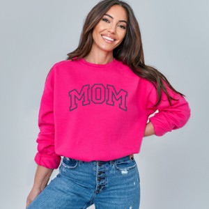 Simply Sage Market Embroidered Mom Varsity Outline Sweatshirt - M - Raspberry - 1 of 4