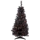 Northlight 4' Pre-Lit Slim Black Artificial Tinsel Christmas Tree- Clear Lights