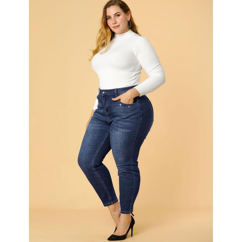 Agnes Orinda Women's Plus Size Denim Mid-Waist Stretch Washed Skinny Jeans, 3 of 8