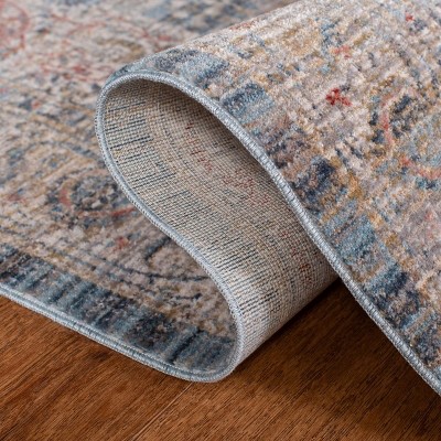 Elysian Blue/Ivory Hand-Knotted Easy Care Synthetic Rug - 2'2" x 8'