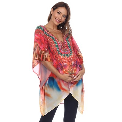 Maternity Plus Size Short Caftan with Tie-up Neckline - White Mark