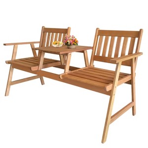 BestMassage Garden Bench Outdoor Patio Bench Acacia Wood Park Bench with Table, Nature - 1 of 4