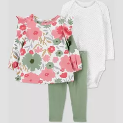 Carter's Just One You® Baby Girls' 3pc Floral Top & Bottom Set - Pink/Green