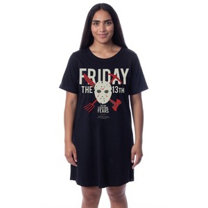 Friday The 13th Womens' Jason Mask Nightgown Sleep Pajama Dress Black - 1 of 3