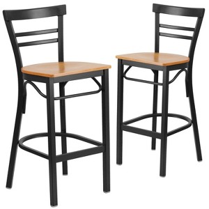 Emma and Oliver 2 Pack Two-Slat Ladder Back Metal Restaurant Barstool - 1 of 4