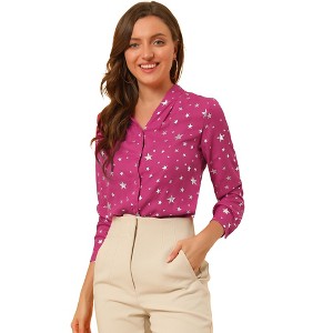 INSPIRE CHIC Women's Metallic Vintage Long Sleeve Gilding Shiny Dots Stars Top - 1 of 4