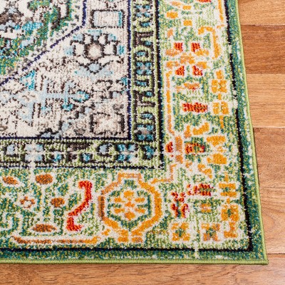 Green and Turquoise Hand-Knotted Synthetic Runner Rug