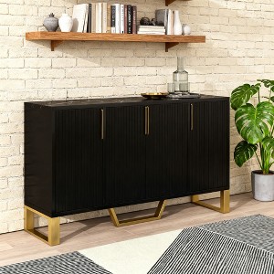 Homy Casa Modern 3-Door Storage Cabinet with Ribbed Design and Gold Accent Handles for Living Room, Dining Room, or Office, Black - 1 of 4