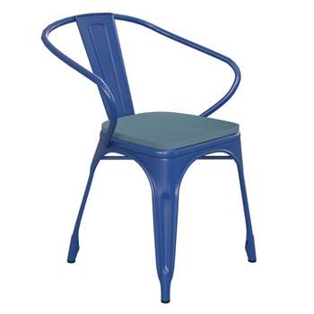 Flash Furniture Luna Commercial Grade Metal Indoor-Outdoor Stack Chair with Arms, All-Weather Polystyrene Seat and Vertical Slat Back
