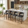 SEYNAR PU Leather 360 Degree Swivel Open Back Bar Stools Wood Legs Set of 4 - 2 of 4