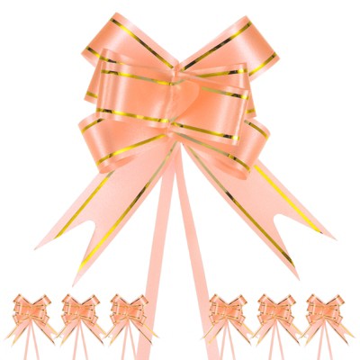 Unique Bargains Plastic Gold Edge PP Plastic Glossy Appearance Gift Wrap Satin Pull Bows 200 Count